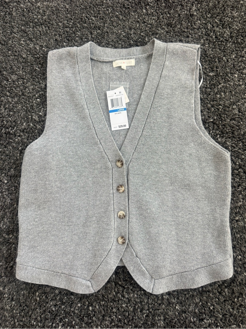 Ultra Flirt Gray Knit Button-Up Vest